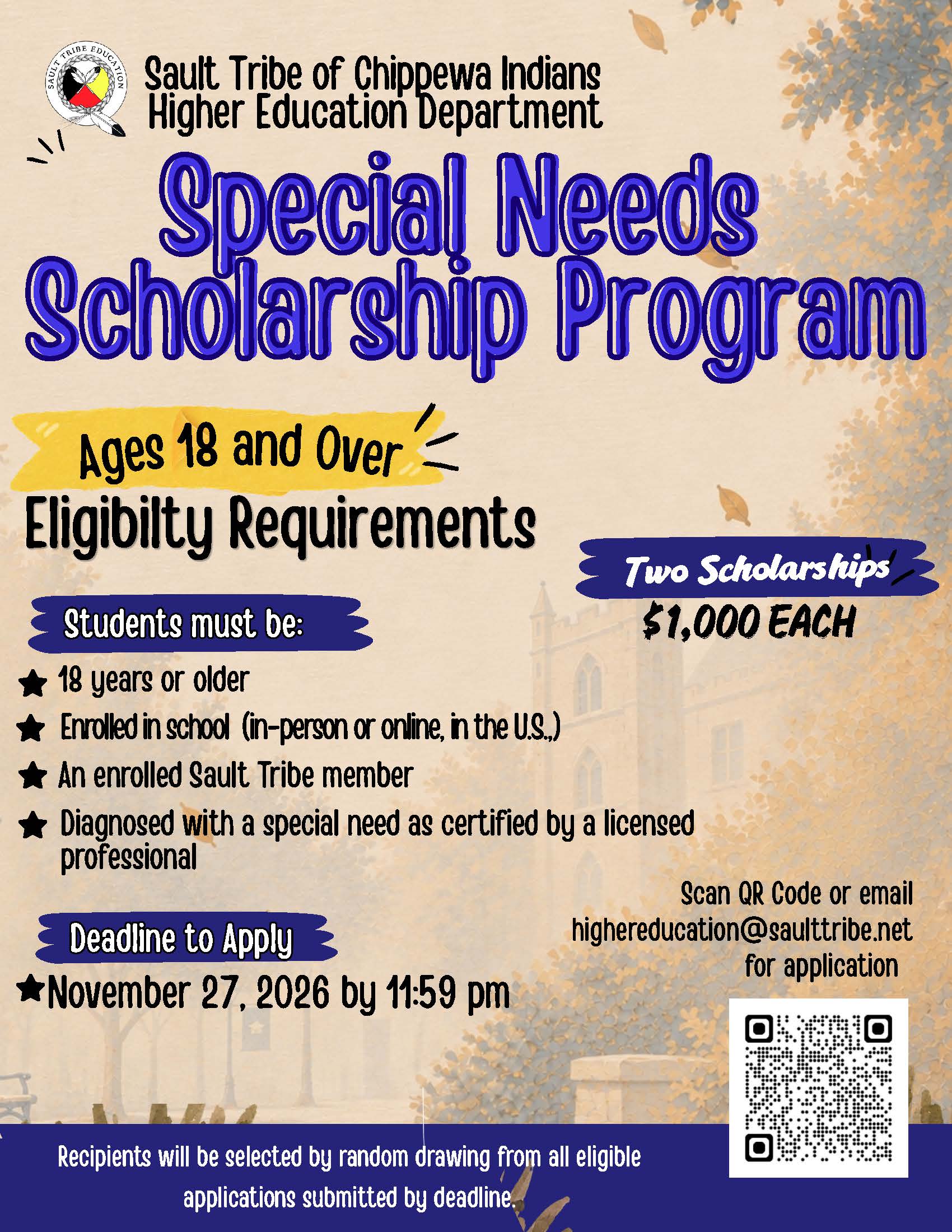 Special Needs Scholarship O18 Higher Education